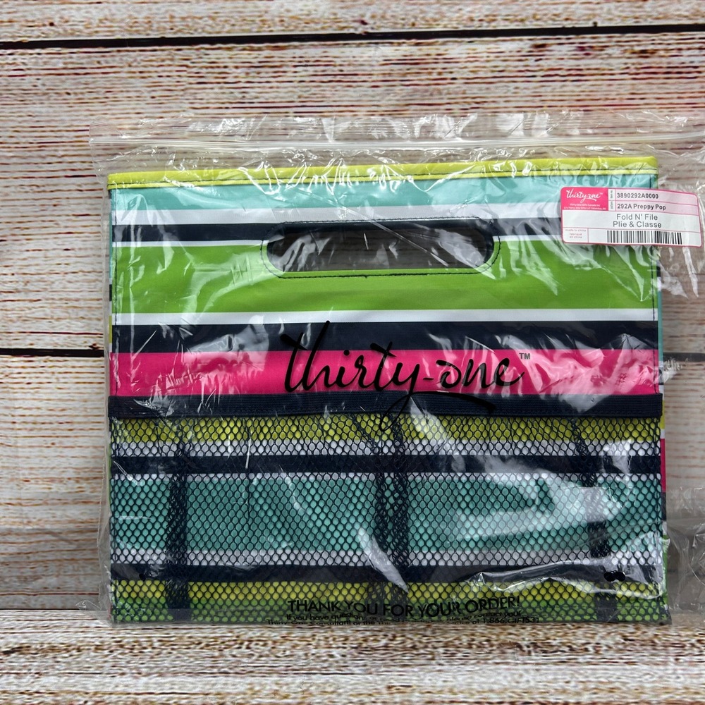 Thirty-One Fold N File Preppy Pop Striped Collapsible Office Organizer 3890 NEW